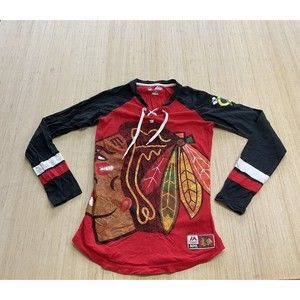Majestic Chicago Blackhawks Womens Indian Hockey Long Sleeve T-shirt NHL XS